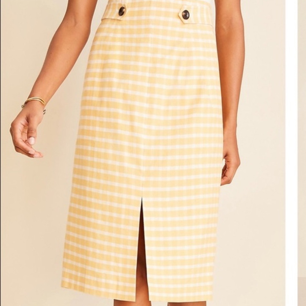 Ann Taylor Yellow Check Gingham Pencil Skirt